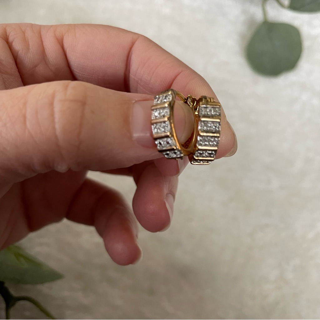 Diamond Accent 18 Kt Yellow Gold Over Sterling Silver Pierced Earrings